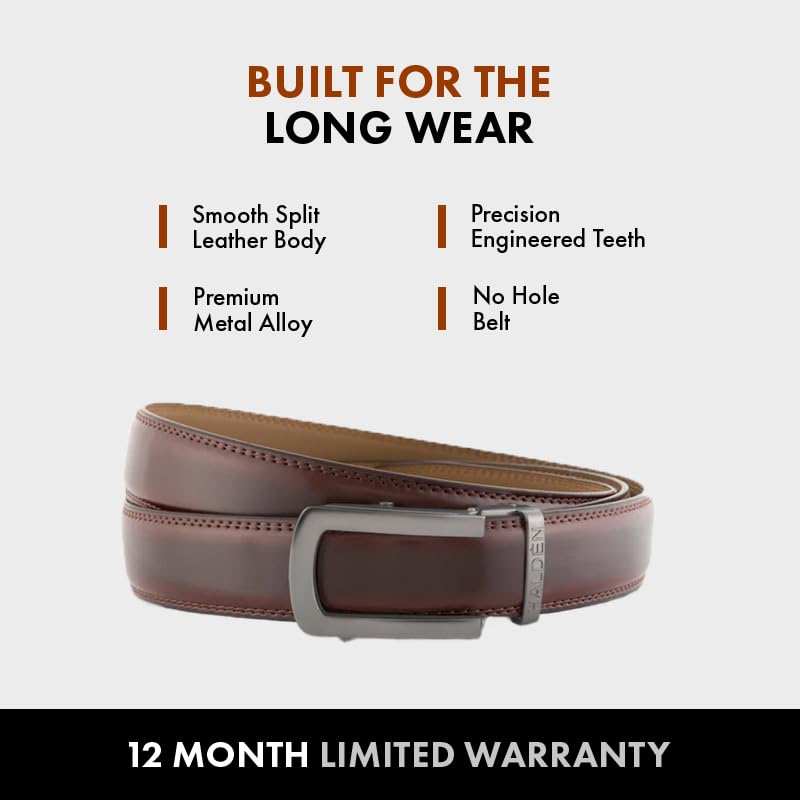 Image of HALDEN BURLEY Men's Brown Ratchet Belt | Auto-Lock Leather Formal Belt with Magnetic Buckle | Adjustable Free Size Fits Up to 44 Inch Waist
