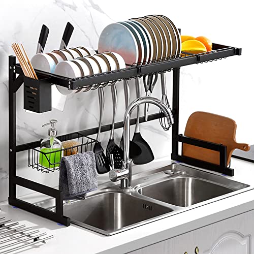 Escurridor de platos sobre el fregadero para organizar encimeras de cocina pequeñas en color negro