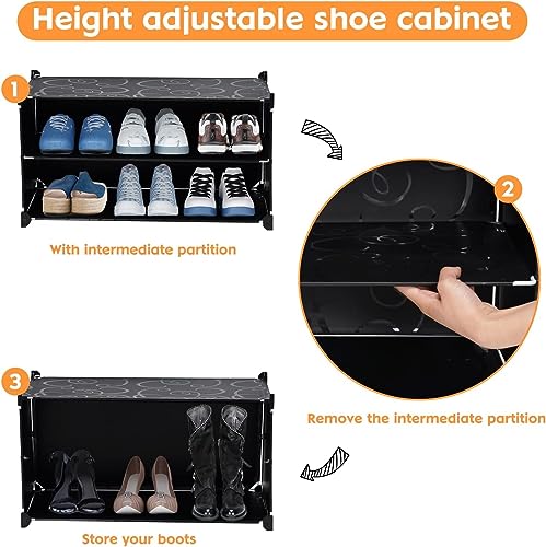 Image of Shoe Rack Multipurpose 5 Shelves Shoe Rack with Zip Door Cover & Side Pockets, Multiuse Wide Shelve,Rack for Footwear, Toys, Clothes (Black White, 6-Layer)