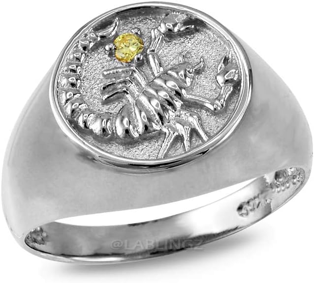 10K White Gold Citrine November Birthstone Scorpio Zodiac Ring