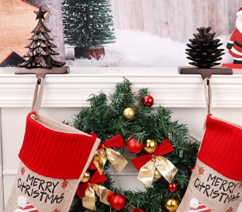 Pine Cone Christmas Stocking Holder For Mantle Set Of 2, Christmas Stocking Hangers For Fireplace Shelf Anti-Slip 3D Pine Cone Stocking Hook Sturdy Metal Mantel Clip For Xmas Decor (Pinecone) #TOP4