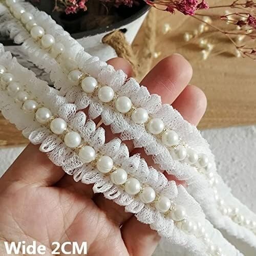 Koronkowe wykończenia o szerokości 2 cm, plisowana tkanina 3D z perłami, kołnierzyk sukni, frędzle z koralikami