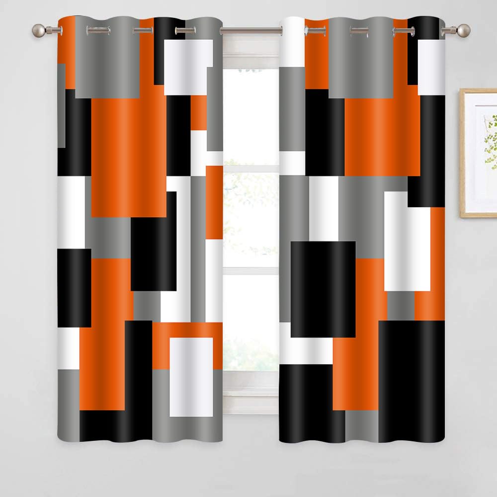 BSPPTI Orange Black Geometric Curtains for Bedroom 52x63inch Modern Abstract Blackout Curtains Insulated Room Darkening Window Drapes for Living Room