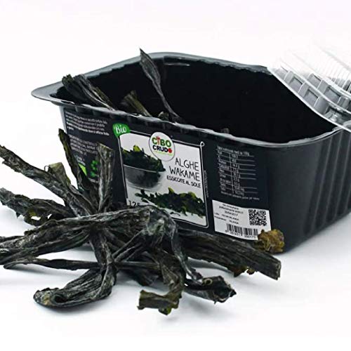 CiboCrudo Organic Raw Algas Wakame secadas al sol, Algas org�nicas, 40gr, Origen Breta�a, Wakame Sea Vegetable Raw Organic, Algas pardas ricas en yodo, Etiquetas en italiano