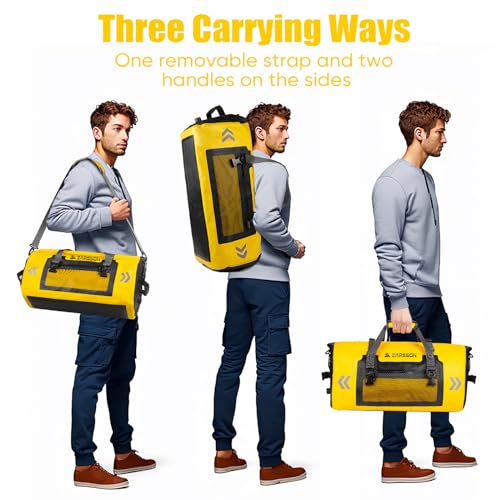 Waterproof Duffel Bag Large Dry Bags Waterproof Motorcycle Dry Bag 40L/66L for Travel Heavy Duty Roll Top with Zippered Pockets & Molle Loops Durable Straps and Handles for Kayaking Camping Boating2