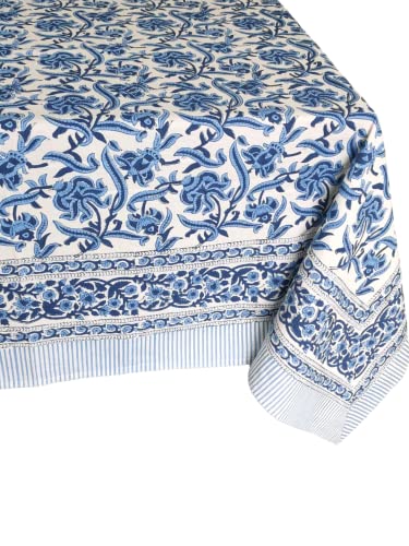 Atosii Midnight Bloom 100% Cotton Fall Tablecloth, Handblock Print Blue Rectangle Table Cloth For Kitchen Dining Table Linen I Parties Wedding Outdoor Decor 60 X 90 Inches #TOP6