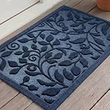 VivaNest Blue Leaves Ivy Scroll Outdoor Indoor Entrance Door mat, Durable Absorbent Mud Scraper Mat for Front Door, Thick Natural Rubber Back, Easy Clean Entryway Welcome Mat 17x30 Inch, Low Profile