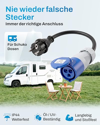 feletec CEE Adapter Schuko Stecker auf CEE Kupplung, 35cm Camping Kabel, IP44 Camping Verlängerungskabel, H07RN-F 3G2… – Ansicht 2