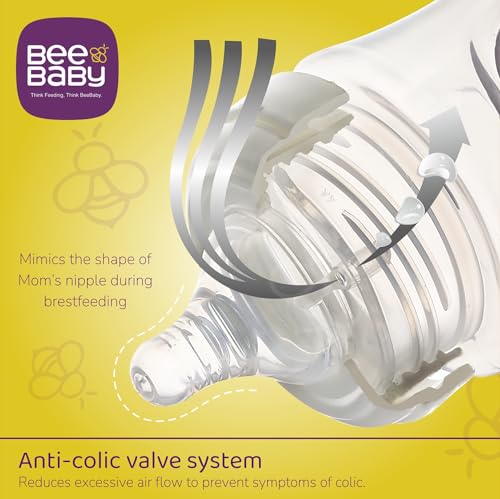 Image of BeeBaby Ease Wide Neck Feeding Bottle 300 ml | BPA Free Easy Latching Baby Milk Bottle for Newborns & Infants | Soft Silicone Anti-Colic Nipple Fast Flow (8 Months +) |White, Pack of 2