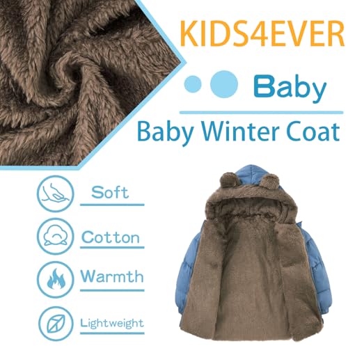 kids4ever Baby Kleinkinder Jungen Winterjacke Mantel 6-12 Monate Niedlich Plüsch Bärenohren Jacke Kapuzenjacke mit Reißverschluss Blau