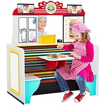 Lil Jumbl Wooden Double-Sided Restaurant & Kitchen Playset Interactive Pretend Diner for Kids Ages 3-8 with Lights, Sounds & Realistic Accessories