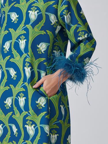 Image of D-Sun Women Feather Dress 3 /4 Feather Sleeves Mini Dress | Round Neck,Elegant Party Dress, Wedding Guest Cocktail Dresses with Pocket