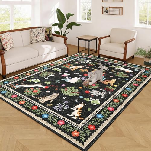 Garvee 8x10 Large Floral Rug for Living Room Vintage Boho Washable Nursery Rugs, Non Slip Non Shedding Farmhouse Rug Stain Resistant Low Pile Foldable