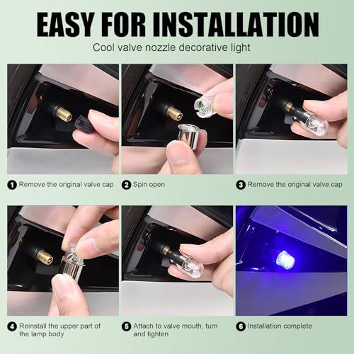 Flygun 6 PCS Car LED Tire Lights, Waterproof PVC Metal Vehicle Tire Flash Light Bulb Replacements, Universal Automotive Decoration Accessories for Car Truck SUV Motorcycle Bike (Green)