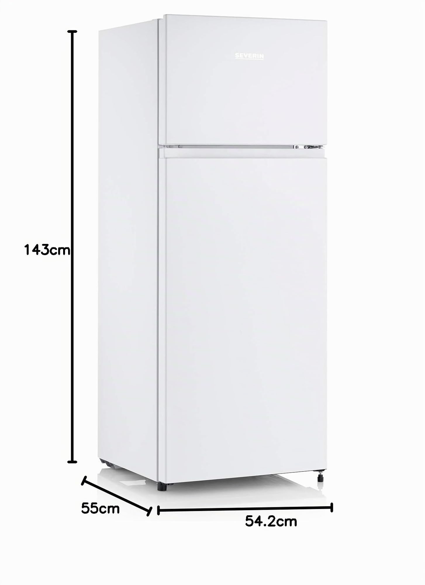 Severin Réfrigérateur Congélateur Haut 2 portes, Pose libre, Longueur 55 cm, 206 litres, Classe E, Veggibox incluse, Blanc, DT 8760