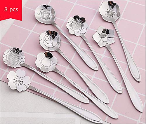 Coffee Scoops, Stirring Spoon, Stainless Steel Creative Spoon For Tea、Cake、Sugar、Dessert Ice Cream Spoon Kitchen Seasoning Or Spice Spoon, 1 Set Contain 8 Different Pattern (Silver) #TOP1