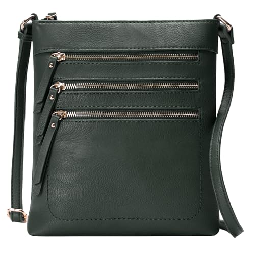 Solene Bolsa tiracolo funcional com vários bolsos bolsa mensageiro com fecho de zíper superior bolsa de ombro com alça ajustável, Oliva, Medium
