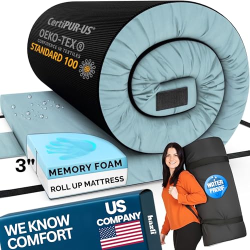 Hazli Matrix Comfort-Cell Memory Foam Camping Mattress Pad - Roll Up Mattress for Adults - Portable...