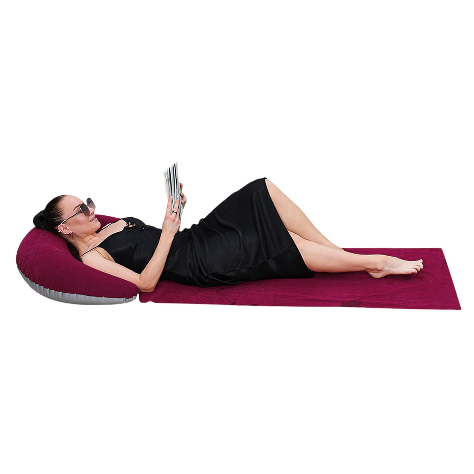 Chaise de plage design ergonomique et matelas gonflable avec appui-tête confortable