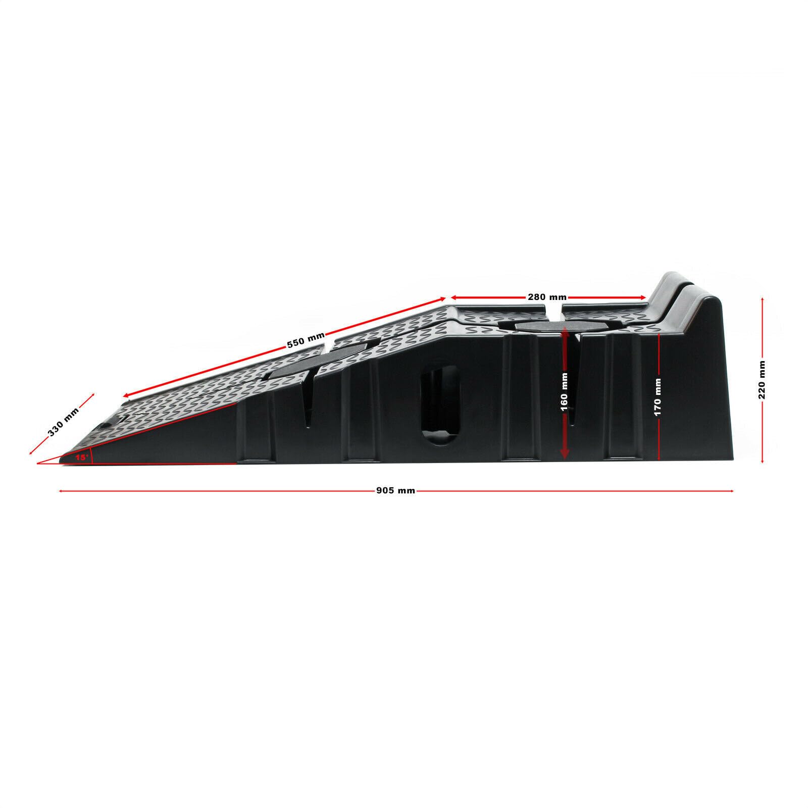 Lot de 2 rampes d'accès, rampes de seuil, plate-forme élévatrice en polypropylène, noir, 90 x 33 x 22 cm, jusqu'à 2,5 tonnes