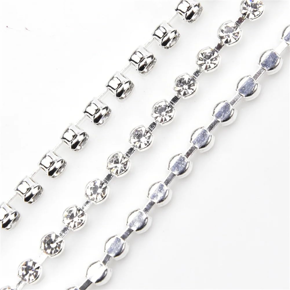 Chaîne ronde en cristal AB 3 mm éclat d'argent pour parures de haute couture et mercerie de luxe