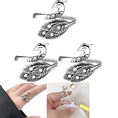 Knitting Thimble Crochet Ring Loop Yarn Guide Finger Holder Accessories,Peacock Open Finger Ring,Adjustable Braided Ring Faster Knitting