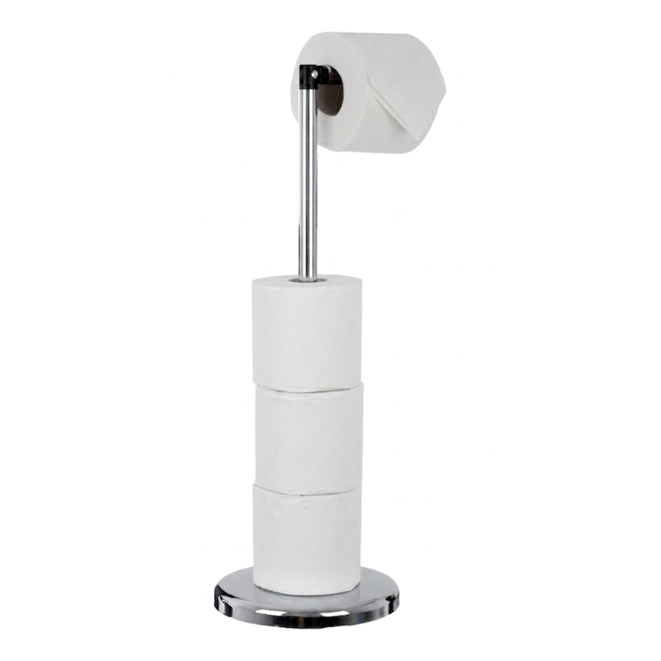 Luxe Chrome Toilet Roll Holder - Metal Stand with Hinged Arm & Stackable Rod - Premier Housewares