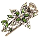 Beavorty Vintage Barrette Flower Alligator Hair Clips with Rhinestones in Pink and Green for Women