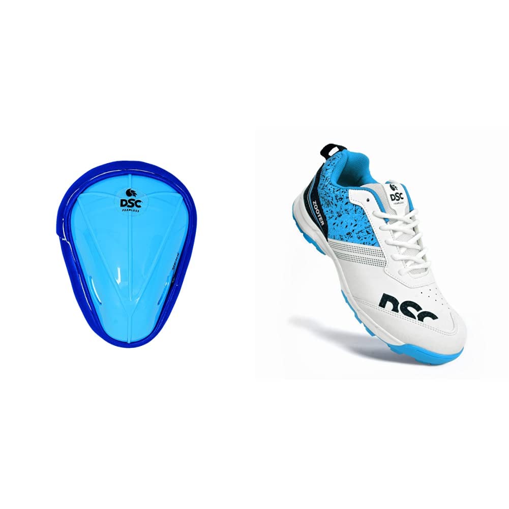 DSC 1500428 Attitude Cricket Abdominal Guard Mens (Color May Vary)+DSC Zooter Cricket Shoe for Men and Boys, Size-10 UK (White-Blue)-image-36