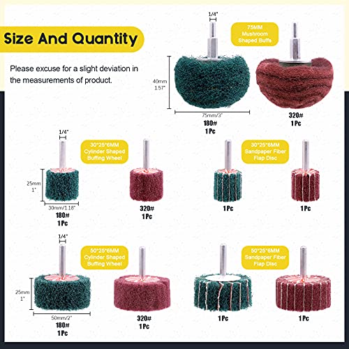 10Pcs Non Woven Abrasive Buffing Pads Wheels Drill Attachment Set, Scouring Pads Wheel with 1/4" Shank, Rotary Buffer Tool Accessories for Polishing Mirror Stainless Steel Copper Aluminum