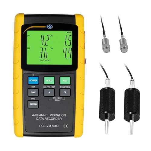 PCE Instruments, PCE-VM 5000-KIT Vibration Analyzer for Industrial Machinery Monitoring, Measures Acceleration, Velocity & Displacement, Includes FFT Analysis & Data Logging