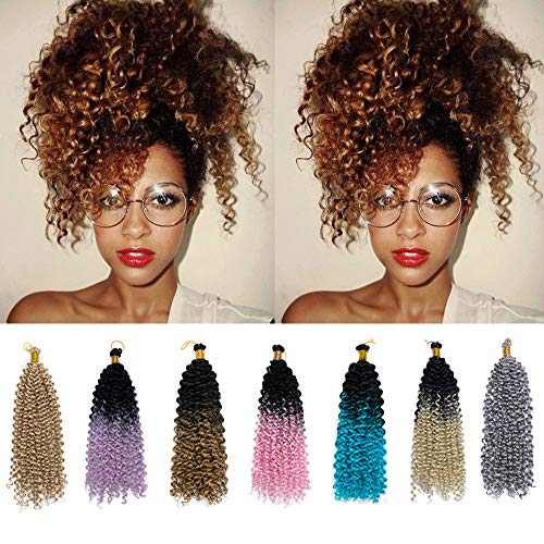 [3 Bundles/Pack]Marlybob Crochet Hair Extension Water Wave Kinky Curly Marlibob Hair Spring Curly Braiding Crochet Hair Marley Braid Hair Synthetic Hairpiece (14"-3Bundles,Black To Light Pink) #TOP8