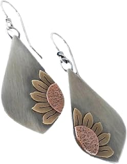 PUSOMU Boho Teardrop Sunflower Dangle Earrings for Women - Handmade Vintage Bohemian Statement Jewelry