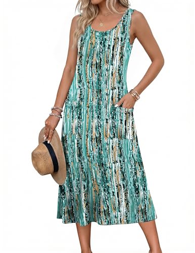 Image of Zeagoo Womens Summer Midi Dresses 2026 Casual Sleeveless Tank Sundresses A Line Crewneck Beach Vacation Dress with Pockets