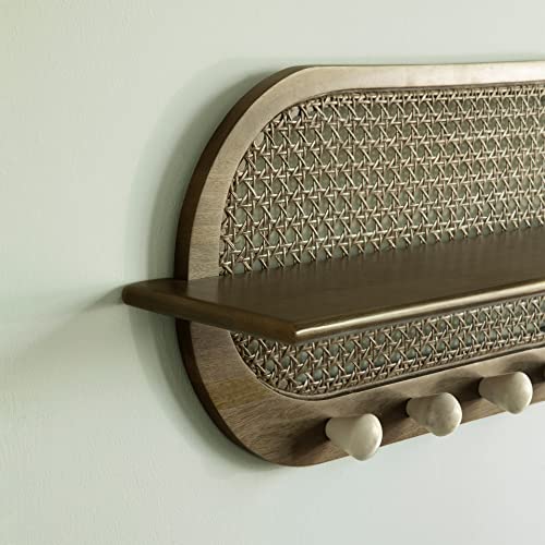 Image of Ellementry Lusha Wooden Cane Wall Shelf | Color: Grey Brown | Mango Wood | Furniture | Versatile | Decor | Handcrafted | Sustainable | Form and Function | Gifting |