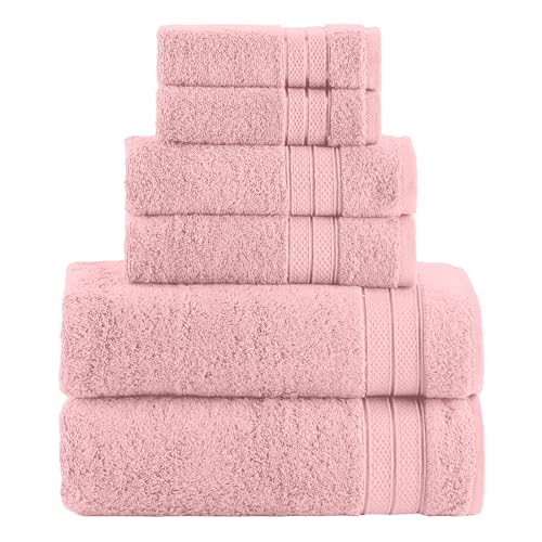 Image of Elegant Comfort Luxury 6-Piece Towel Set, Premium Soft 100% Turkish Cotton, Three Line Popcorn Design 2 Bath Towels, 2 Hand Towels and 2 Washcloths Towel Set - Quick-Drying and Absorbent, Dusty Pink
