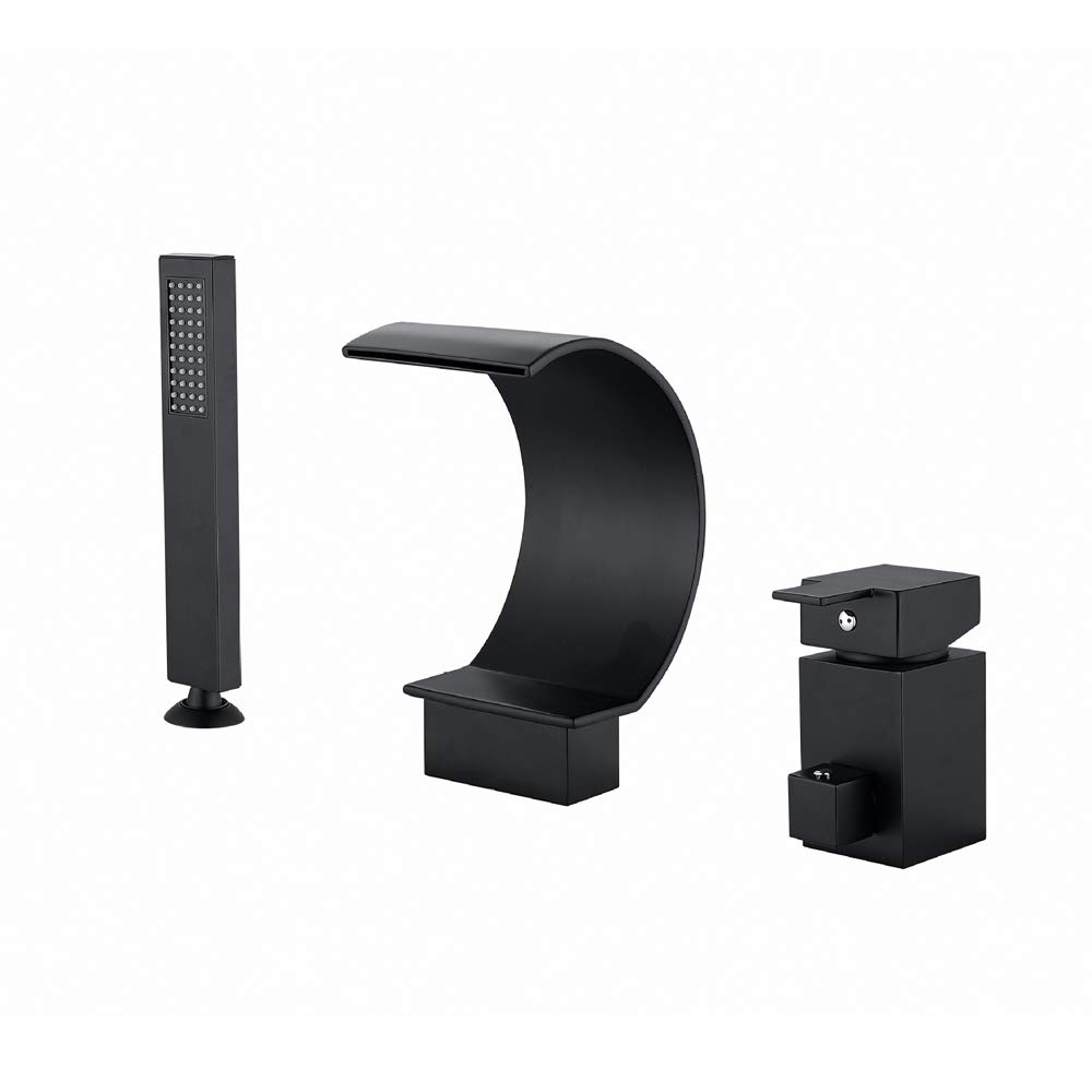Robinet de baignoire cascade noir mitigeur 3 trous avec douchette - 4