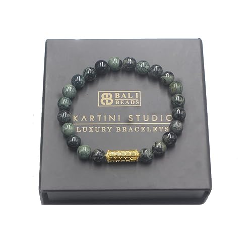 Dark Green Jade and Gold Bracelet, Nephrite Jade and 22 Karat Gold Plated Sterling Silver Beads Bracelet