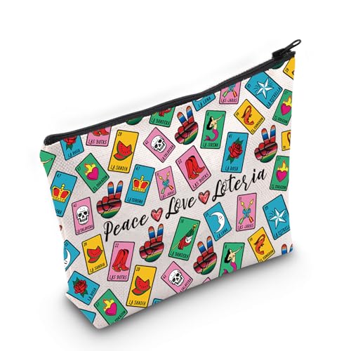 JXGZSO Funny Lottery Bag Mexican Bingo Storage Bag Lottery Gift Peace Love Loteria Canvas Bag With Zipper Lottery Themed Gifts