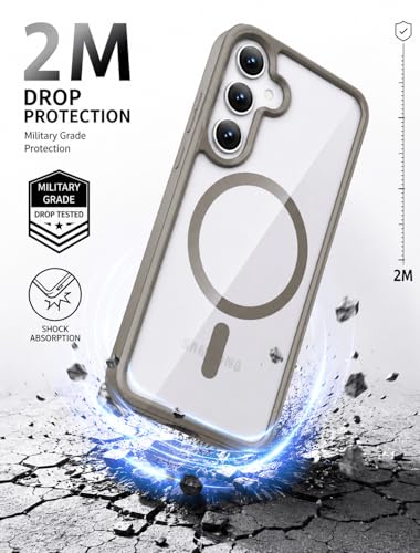 Image of ArmourPro MagSafe Compatible Case for Samsung Galaxy A56, Magnetic Wireless Charging Back Cover with Clear Back, Flexible TPU Bumper, Camera Protection | Natural Titanium