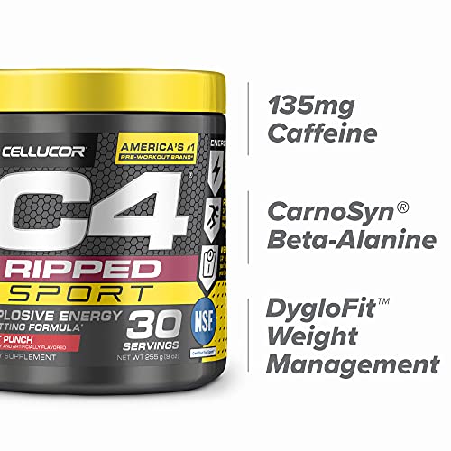 C4 Ripped Sport Pre Workout Powder Fruit Punch | NSF Certified for Sport + Sugar Free Preworkout Energy Supplement for Men
