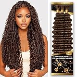 Human Braiding Hair for Boho Braids, 20 Inch 100% 12A Deep Wave Boho Hair for Braiding 3 Bundles/Pack Bohemian Bulk Human hair No Weft Extensions for Braid with Curly Ends 110g Chocolate Brown