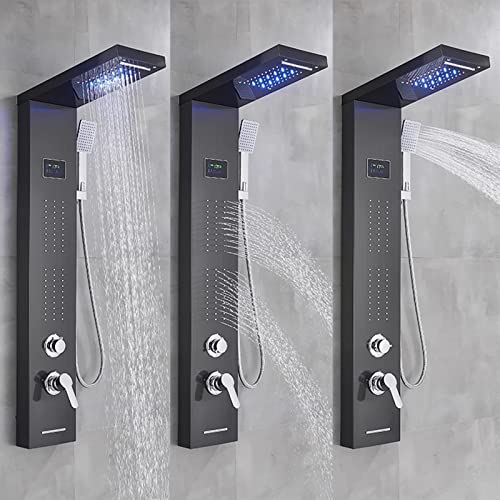 Columna de ducha multifunción de acero inoxidable con panel de pared, chorro corporal, lluvia y cascada miniatura 2
