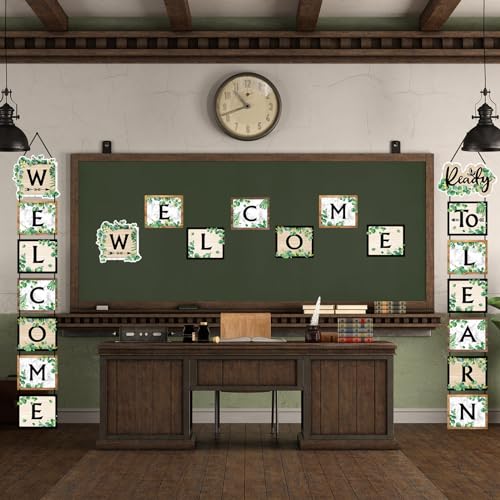 Blulu Faixa de eucalipto de volta às aulas Banner de boas-vindas para o primeiro dia de aula Bem-vin