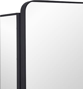 IDYLLOR Black Bathroom Mirror Medicine Cabinet with Round Corner Framed Door 20 x 26 inch, Recessed or Surface Mount, with Adjustable Glass Shelves