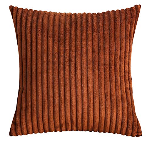 Tangdepot, Set Of 2 Soft Plush Velvet Big Striped Corduroy Solid Decorative Throw Pillow Covers, Euro Shams, European Pillow Covers - (24"X24" 2 Pieces, A60 Chocolate) #TOP1
