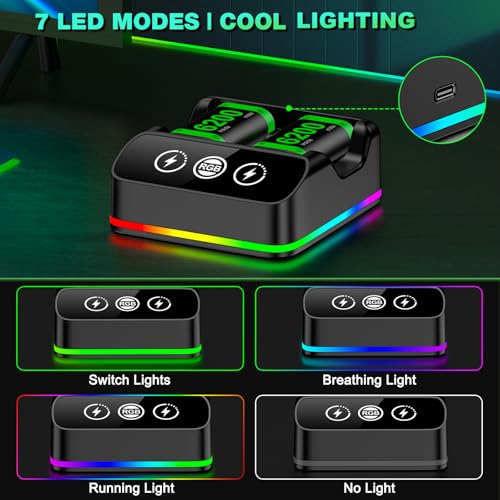 Image of DINOSTRIKE 2X 6200mWh Controller Battery Pack Rechargeable Compatible with Xbox One【RGB Charging Station】【Extended USB C Cable】 Rechargeable Battery for Xbox Series S /X