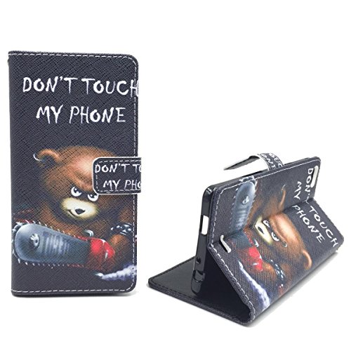 Roi Boutique Étui à rabat en cuir synthétique Wallet Case Folio Coque pour Wiko Highway Pure Inscription Ours avec tronçonneuse avec fonction support...