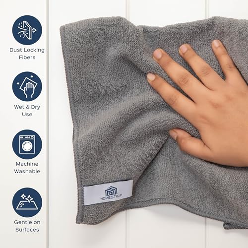 Image of Homestrap Grey Microfiber Cloth 340 GSM (40*40 CM) Set of 4 | Highly Absorbent Multipurpose Cleaning Cloth for Kitchen, Glass, Car & Home | Scratch-Safe, Reusable Streak-Free Microfiber Wiping Cloth