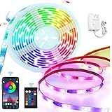 LED Strip Lights, PATIOPTION 16.4ft Waterproof Bluetooth Phone Controller RGB 5050 LED Tape Lights, Music Sync Color Changing LED Strip Lights with Remote for Bedroom, Home Decor, Cabinet, TV, Party
